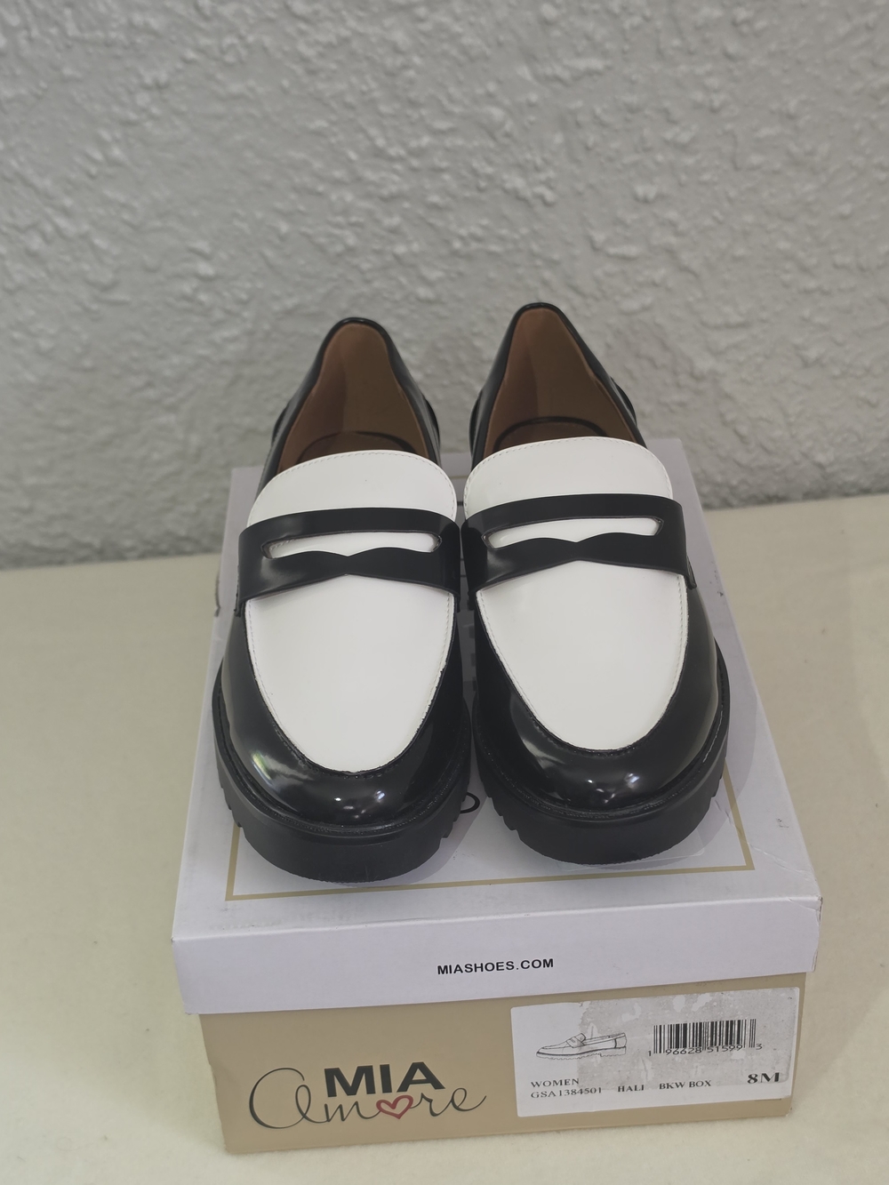 MIA Amore Hali Faux Leather Two-Tone Penny Loafers Black White Size 8M